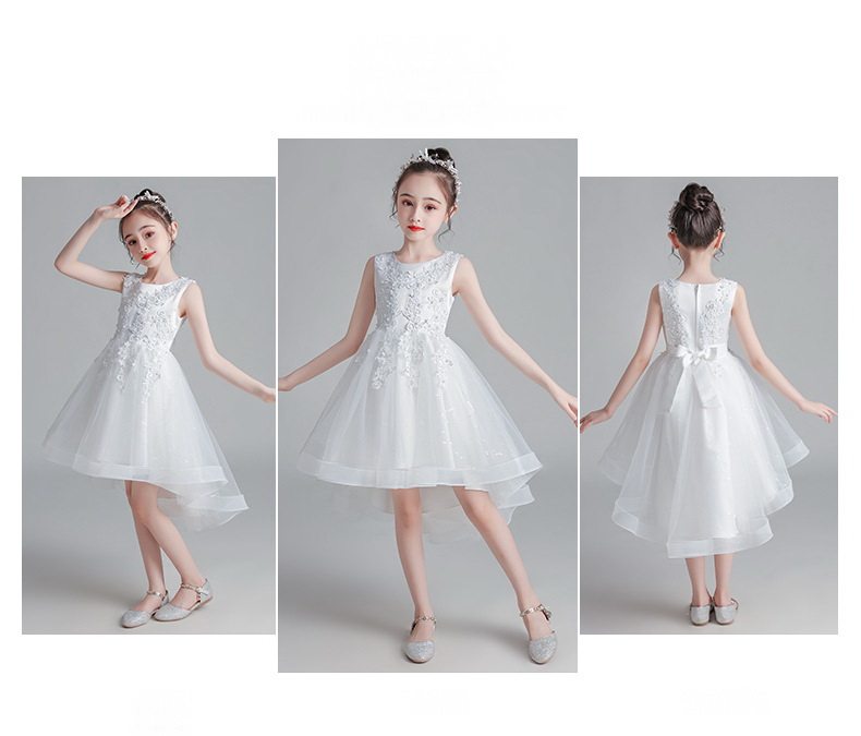 Gd3997- พร้อมส่งจากไทย ชุดออกงานเด็กหญิงสีชมพู ลูกไม้สวยกระโปรงฟรุ้งฟริ้ง ชุดราตรีเด็กทรงหน้าสั้น-หลังยาวแบบบเดรสหางปลา ชุดออกงานการแสดง