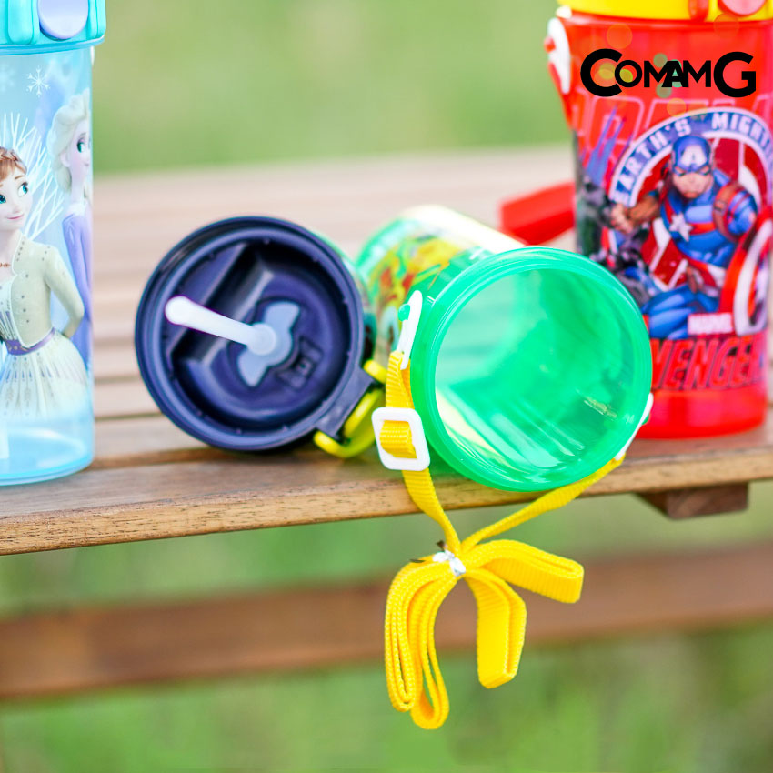 กระติกน้ำเด็กมีหลอดดูด ลายการ์ตูน ลิขสิทธิ์แท้ ขนาด 500มล. มีสายคล้องคอ