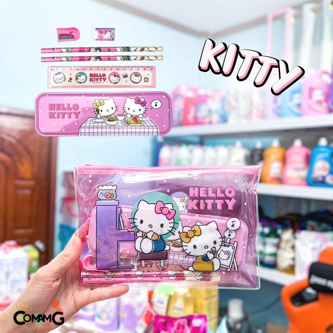 ชุดกระเป๋าดินสอ ใส่เครื่องเขียน ดินสอ ยางลบ ไม้บรรทัด กบเหลา และกล่องดินสอ ลายการ์ตูนลิขสิทธิ์แท้