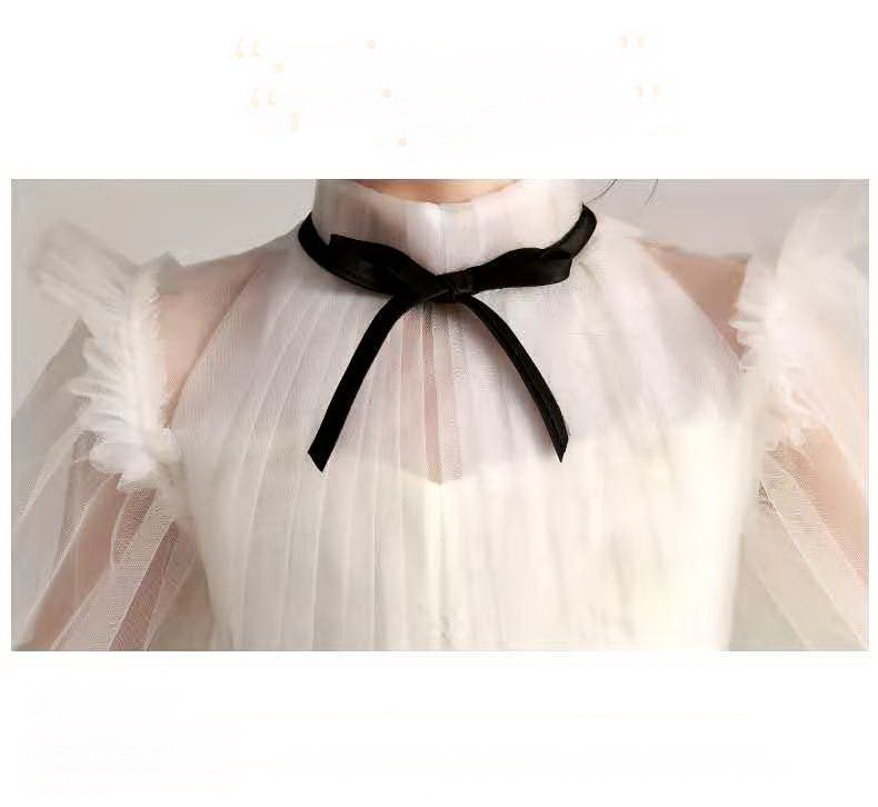 Gd4007- พร้อมส่งจากไทย ชุดราตรีเด็กสีขาว ชุดออกงานเด็กหญิง ทรงสั้น แขนยาว สวยเก๋มีสไตล์ดูดี