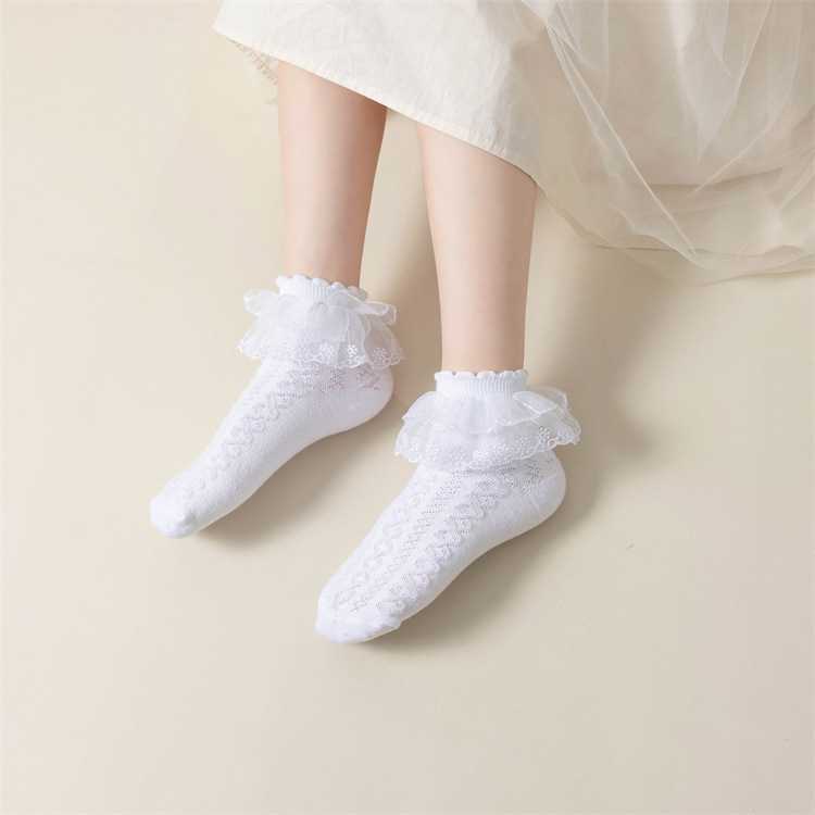 P5001- พร้อมส่งจากไทย ถุงเท้าลูกไม้เด็ก ระบายลูกไม้ แต่งลายลูกไม้น่ารัก ผ้ายืดหยุ่นนุ่มนวล สำหรับเด็ก1-12 ปี (ข้อสั้นตามภาพแบบ)