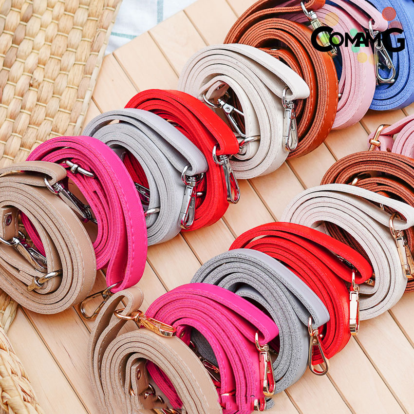 สายกระเป๋าหนังPU(ตอกหมุด) รุ่นหนังเรียบ มีตะขอเกี่ยว อะไหล่สีทอง สีเงิน