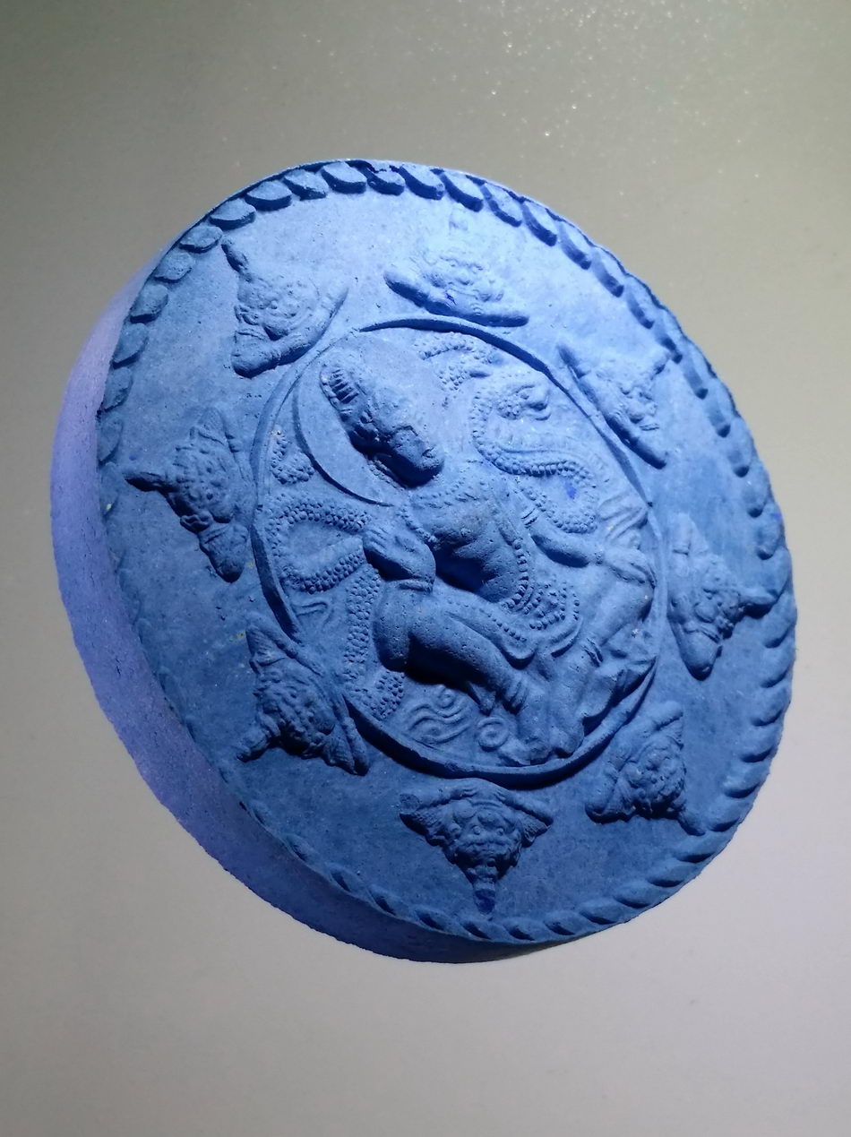 รหัสสินค้า จตุคามรามเทพ 853 จตุคาม - รามเทพ - กรมหลวงชุมพรเขตอุดมศักดิ์ รุ่นบารมีธรรมสร้างโบสถ์ วัดแสงธรรมบุราราม จังหวัดสมุทรปราการ เนื้อผง สีฟ้า