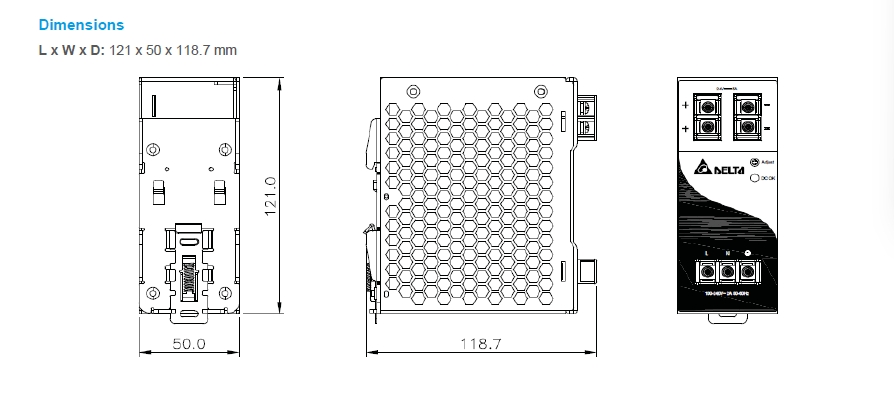 Delta Power Supply DRP024V120W1AA 24V/5A (120W) ,Input 220 AC 1Phase
