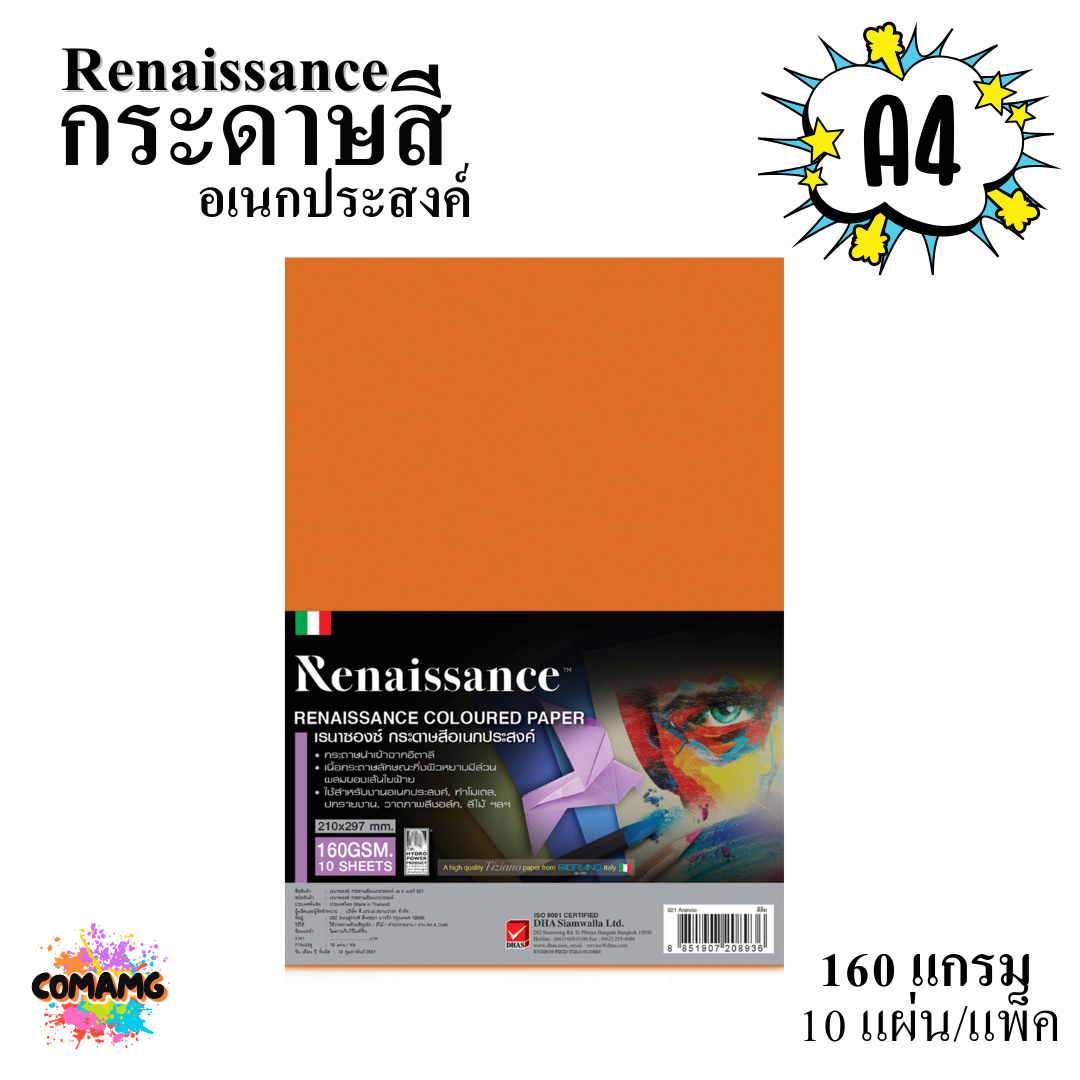 กระดาษสีเรนาซองซ์ Renaissance กระดาษ100ปอนด์สี อเนกประสงค์ ขนาดA4 160แกรม แพ็ค10แผ่น พร้อมส่ง