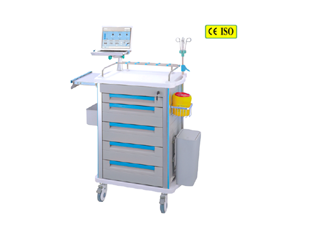 รถเข็นพยาบาลฉุกเฉินช่วยชีวิต Emergency Cart มีที่สำหรับตั้ง Laptop รุ่น SL-F09-1