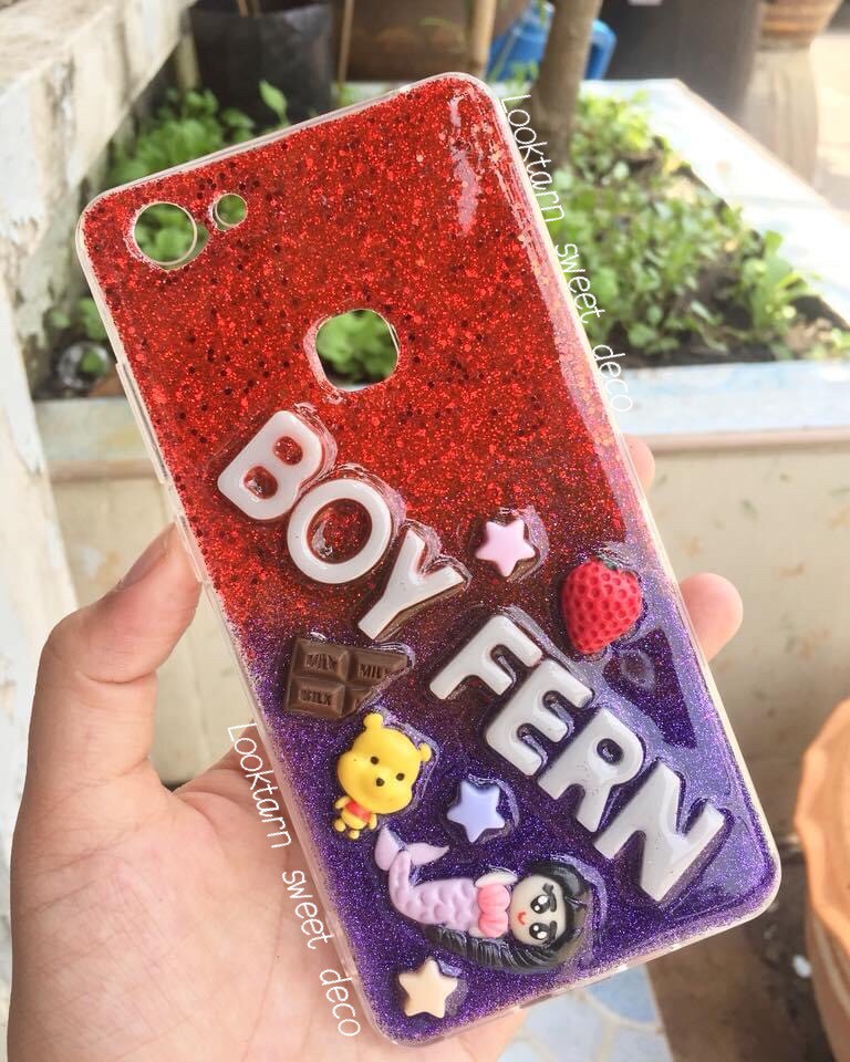 เคสกากเพชรแดง ม่วง อักษรสีเทา