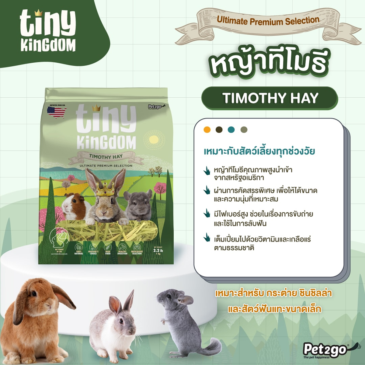 Tiny Kingdom หญ้ากระต่าย หญ้าแห้ง สำหรับกระต่ายและสัตว์ฟันแทะขนาด 450g