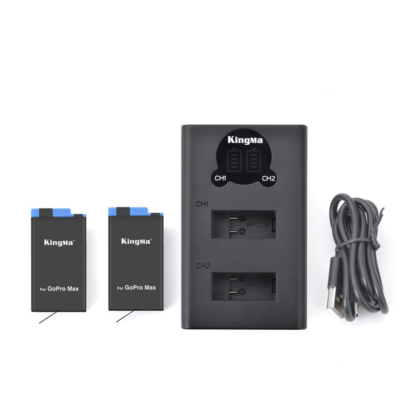 ชุดแท่นชาร์จGopro MAX ยี่ห้อ Kingma Dual แบบมีจอ+แบตเตอรี่ 2ก้อน