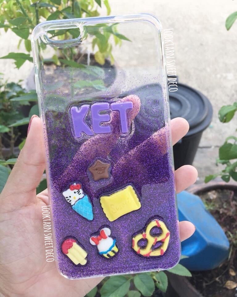 เคสกากเพชรสีม่วงไล่ใส อักษรสีม่วง
