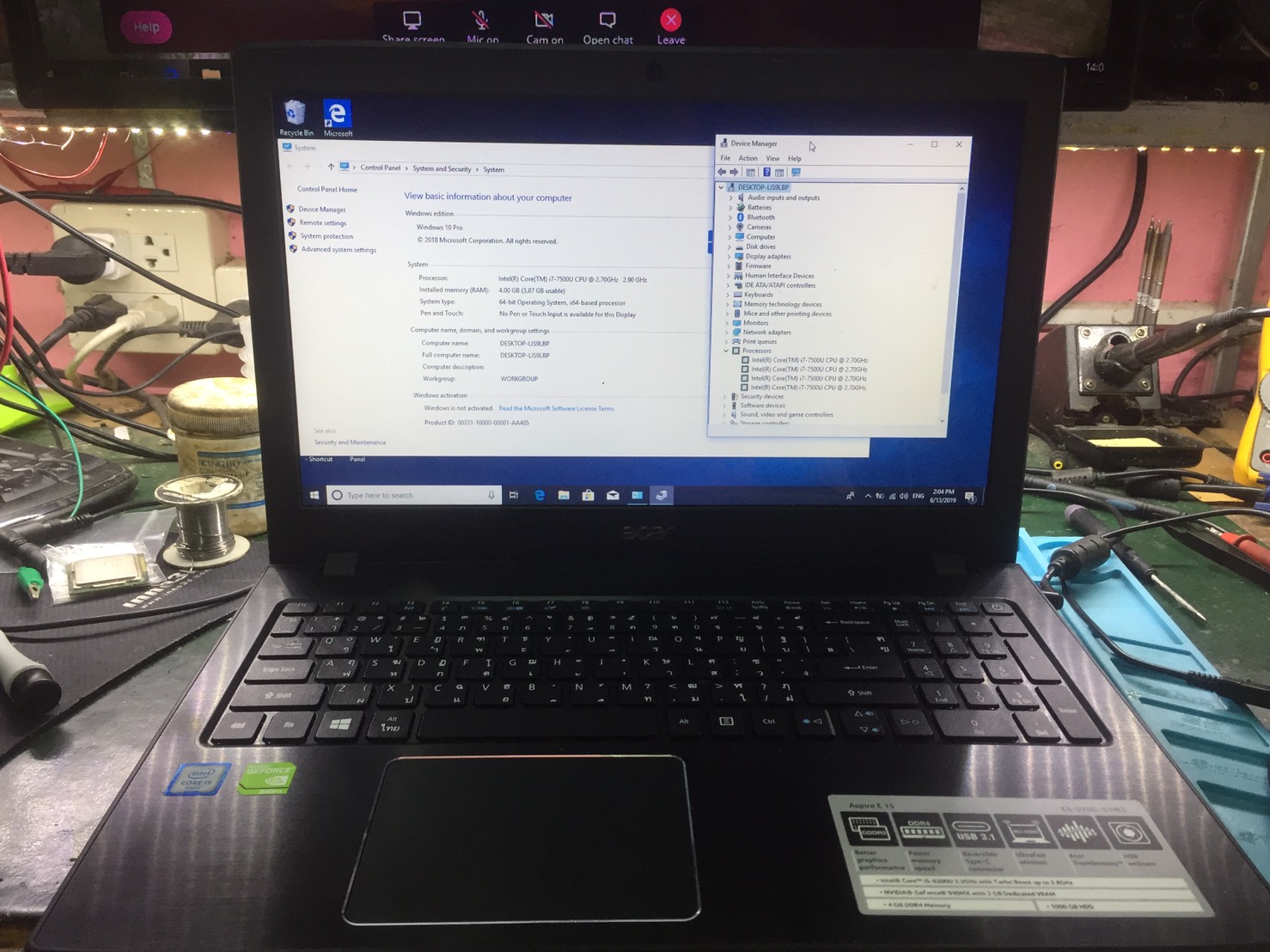 ZAA X32 ZAAA DAZAAMB16E0 cpui7-7500U สำหรับ ACER Aspire E5-575G แล็ปท็อป