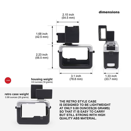 GoPro 11 / 10 / 9 Case 6 in 1 เคสกล้องโกโปร สไตล์เรโทร สำหรับ ถ่าย Vlog หรือท่องเที่ยว สีเงิน