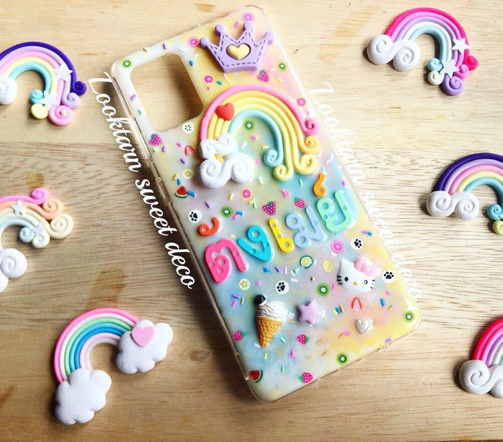 เคสสีชมพู ฟ้า เหลือง ขาว อักษรคละสี