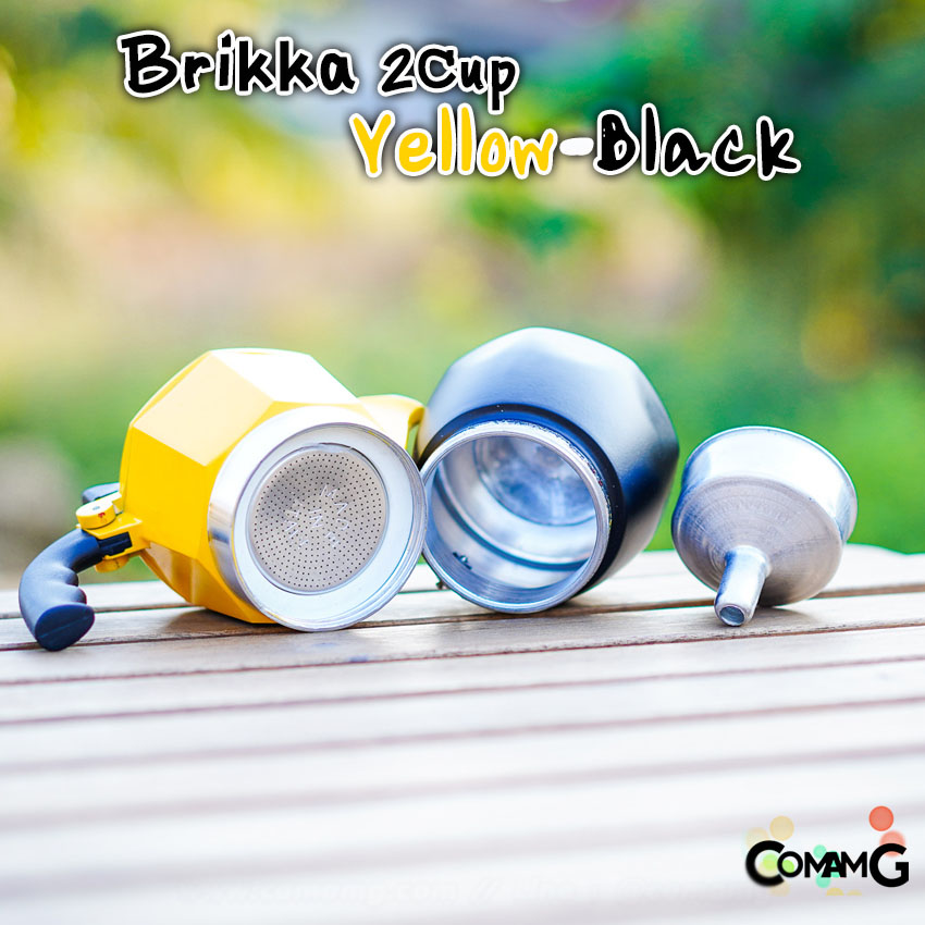 Bialetti รุ่นBrikka 2020 หม้อต้มกาแฟ Moka Pot สีเหลืองดำ รุ่นใหม่ ขนาด 2Cup ของแท้100%
