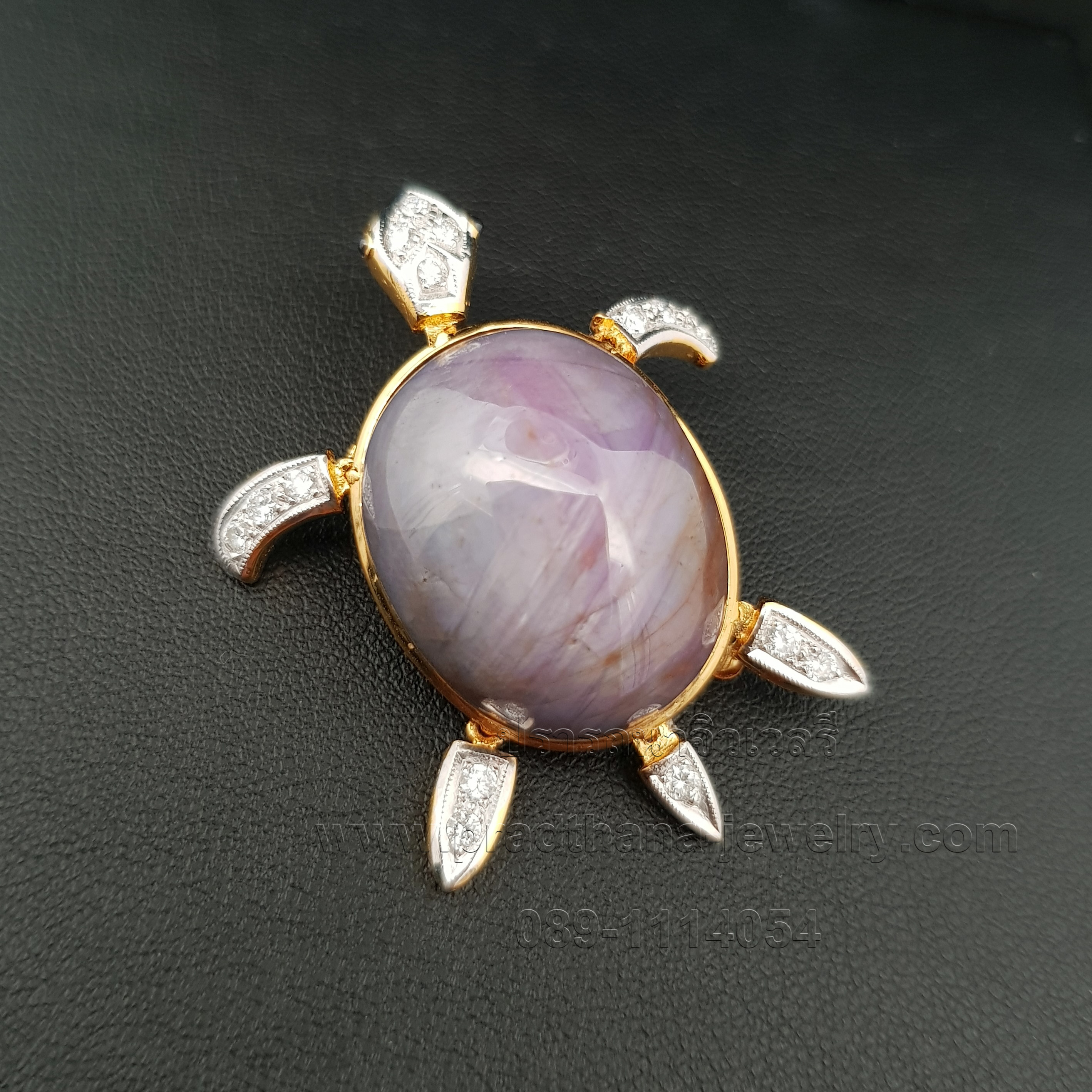 จี้เข็มกลัดเต่าไพลินสตาร์ประดับเพชร