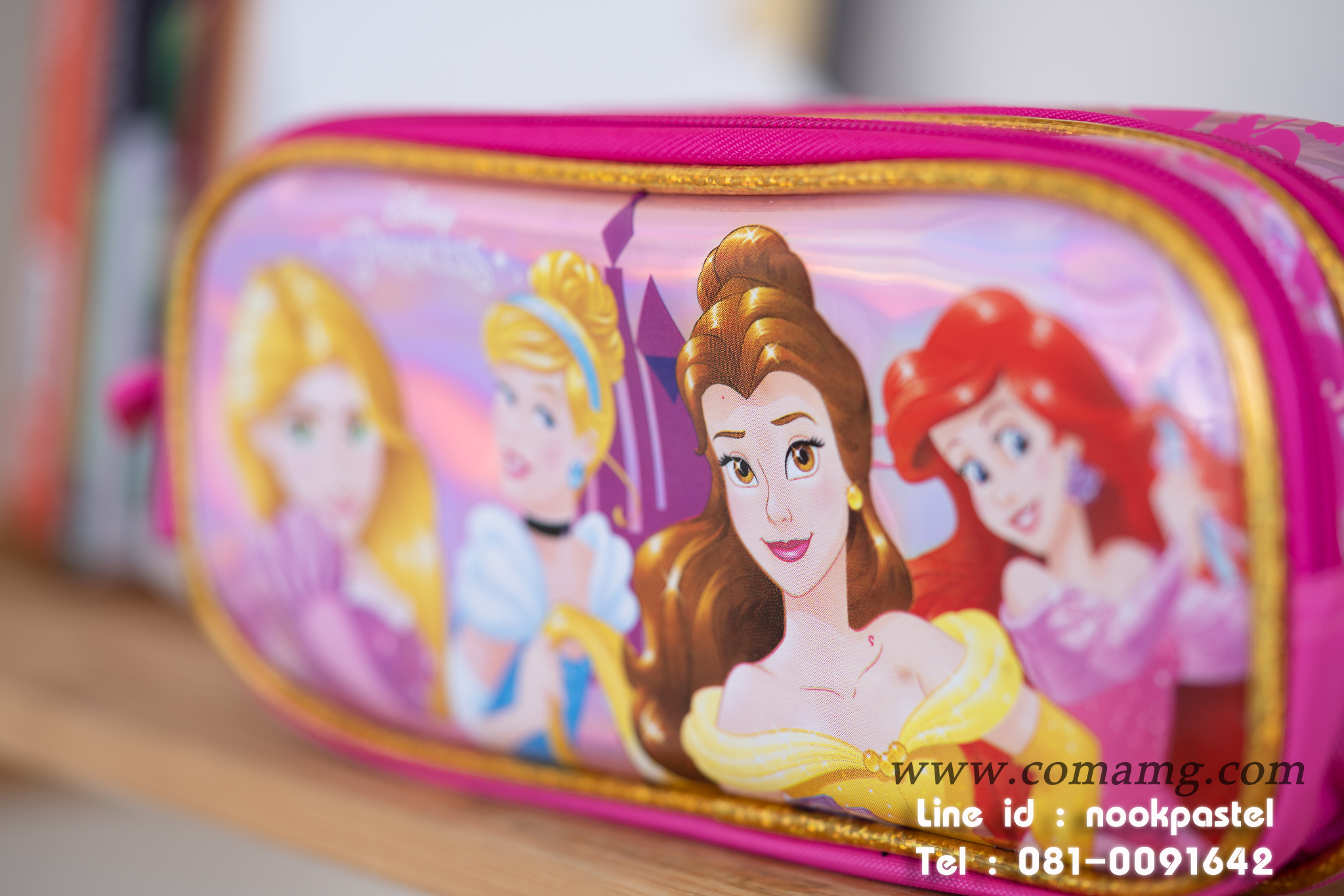 กระเป๋าใส่เครื่องเขียนเจ้าหญิงราพันเชล ซิลเดอร์เลล่า เบล แอเรียล (disney princess) สีชมพู ลิขสิทธิ์แท้