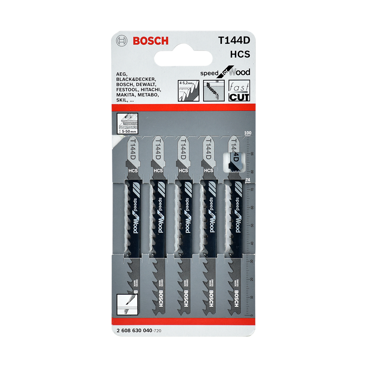 BOSCH ใบเลื่อยฉลุ ไม้ (T 144D) (5 ใบ/แพค) [2608630040]