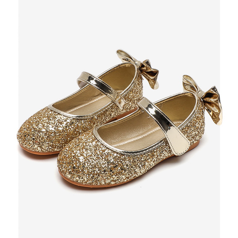 Shoe1506- รองเท้าคัชชูเด็กเล็ก รองเท้าคัชชูเด็กโต ติดโบว์ที่ส้นเท้า ไม่มีส้น กลิตเตอร์ติดแน่น ใส่สบาย (ความยาววัดจากพื้นภายใน ให้ใช้ความยาวเท้า +0.5 cm.แล้วแลือก)