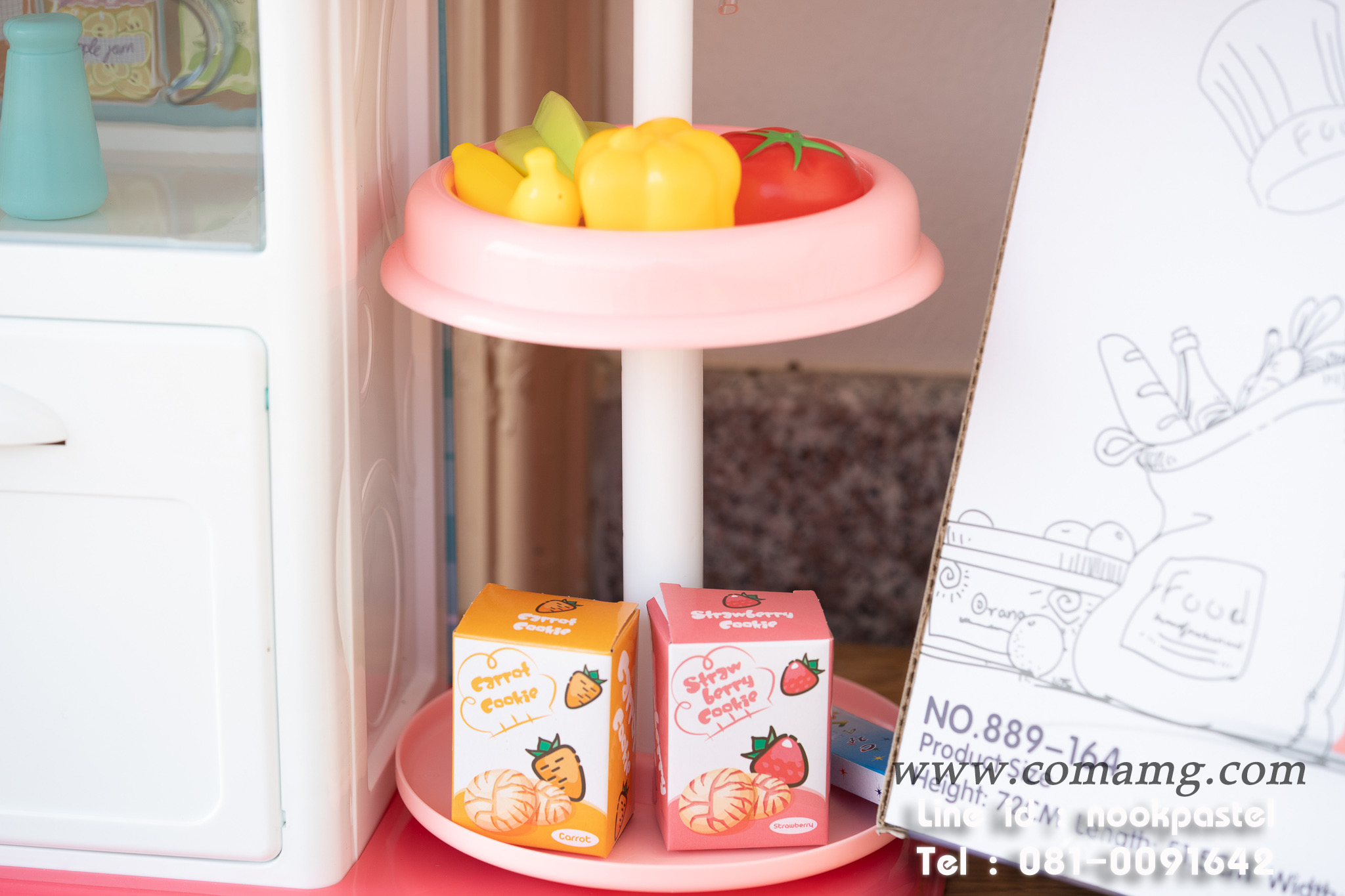 โต๊ะครัวสีชมพูพร้อมอุปกรณ์ 43 ชิ้น น้ำไหลได้จริง (เตาแก๊สมีไอน้ำ)