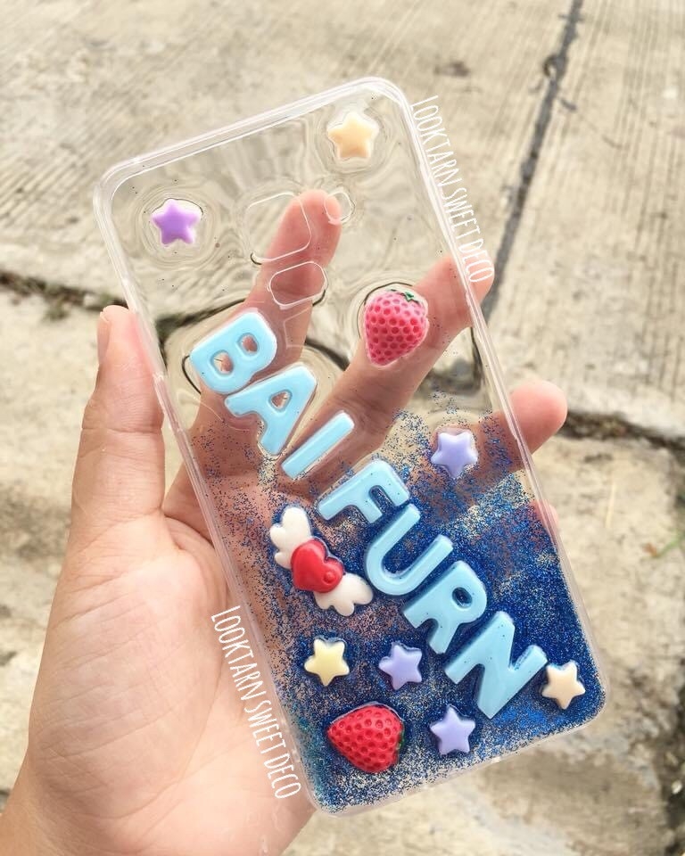 เคสกากเพชรน้ำเงิน ไล่ใส อักษรสีฟ้า