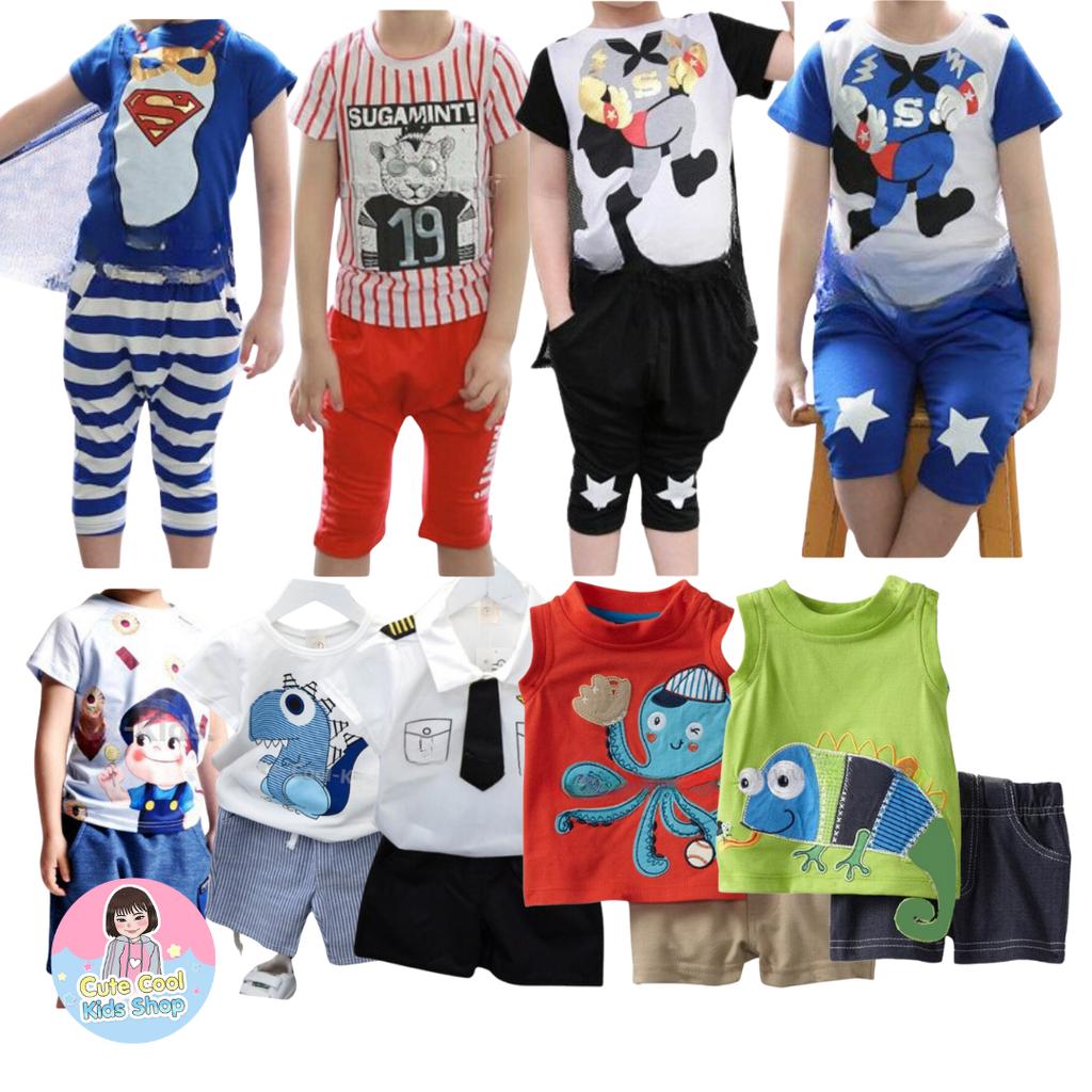 STPB-10 ชุดเซ็ตเด็กผู้ชาย 2 ชิ้น เสื้อ กางเกง แขนสั้นขาสั้น มีขนาด 3-7 ขวบ