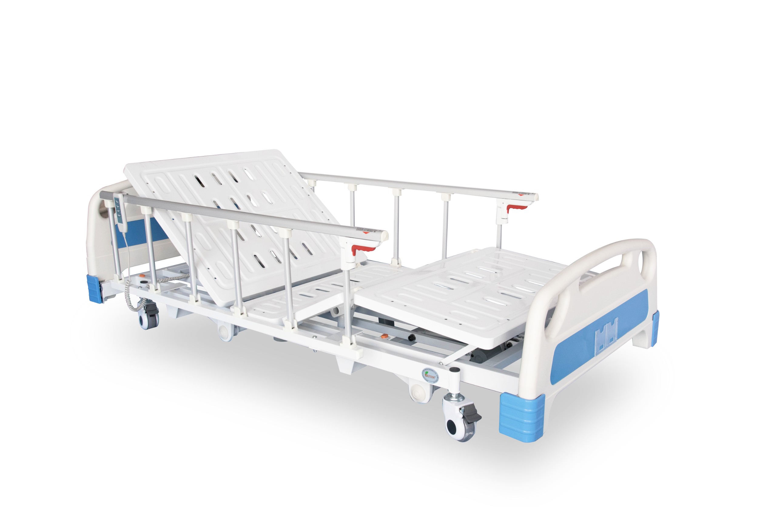 เตียงผู้ป่วยปรับไฟฟ้า 4 ฟังก์ชั่น SUPER LOW หัวท้าย ABS ราวสไลด์ I ปรับเตียงต่ำพิเศษ 35 ซม.+ แถมพิเศษ ฟูกที่นอน 4 ตอน + ชุดผ้าปูที่นอน ปลอกหมอน + ผ้ายางกันเปื้อน