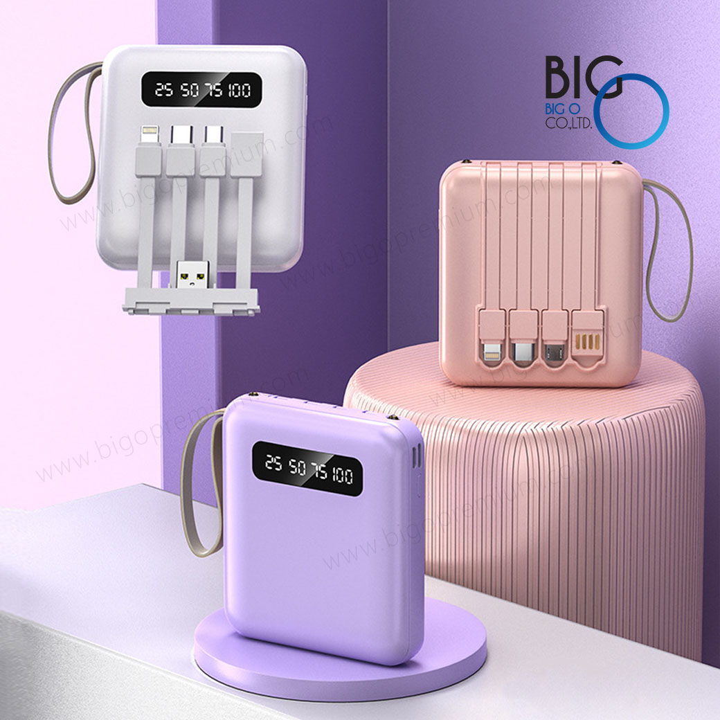 พาวเวอร์แบงค์พรีเมี่ยม ความจุ 10000 mAh มีสายชาร์จในตัว