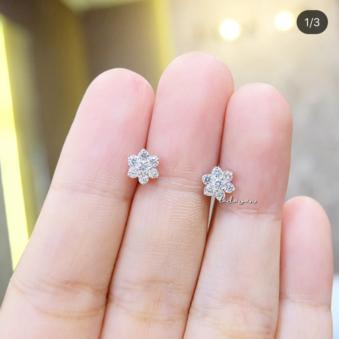 ต่างหูเพชรดอกพิกุล6.5mm