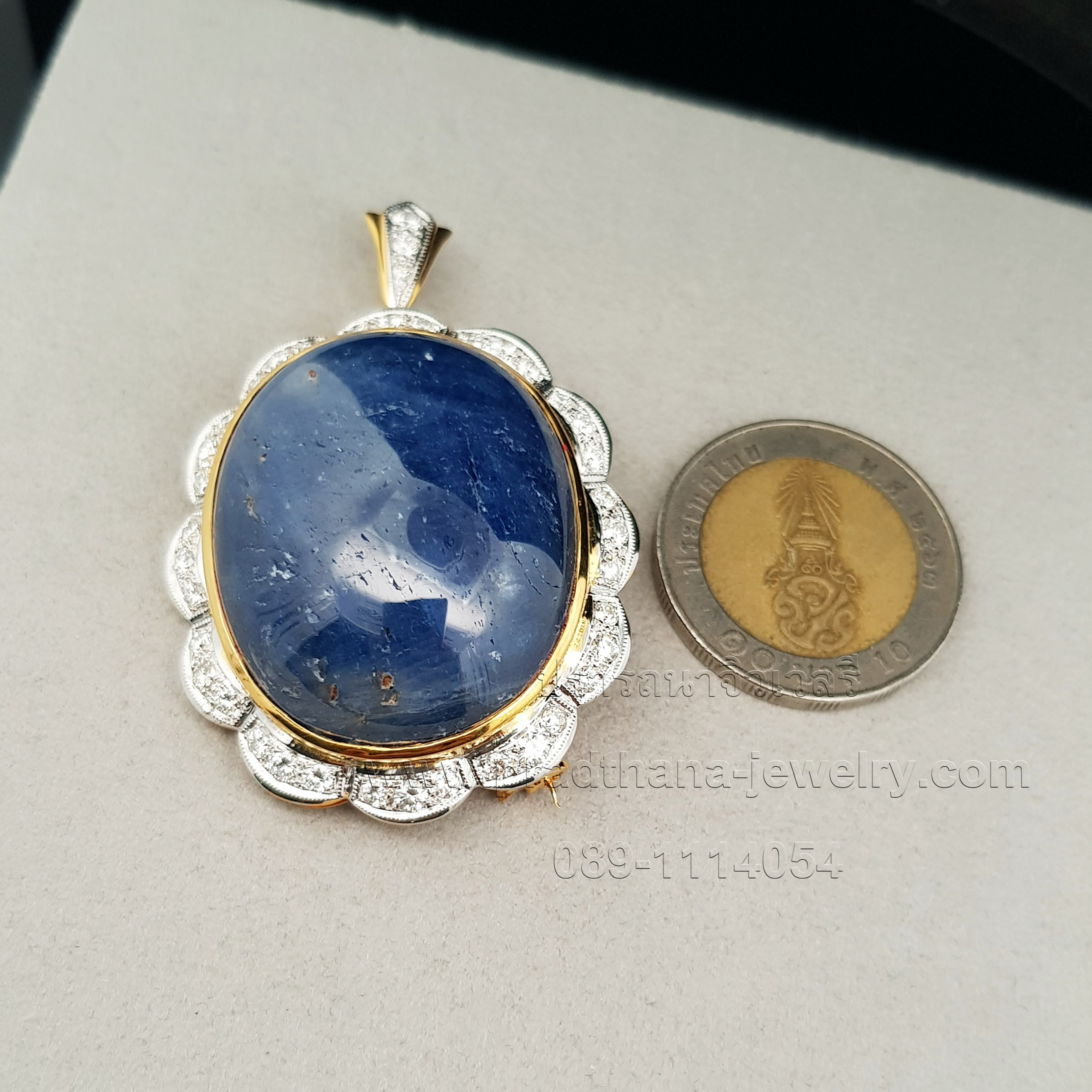 จี้เข็มกลัดไพลินนิหล่าประดับเพชร