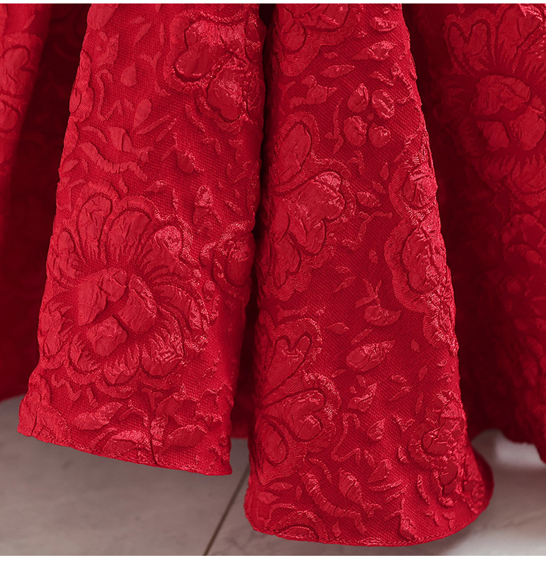 Gd3962- พร้อมส่งจากไทย ชุดออกงานเด็กหญิงสีแดง เด็กเล็ก-เด็กโต แต่งลายมีมิติสวยหรูหราสุดน่ารัก ชุดราตรีเด็กทรงสั้น มีแขน