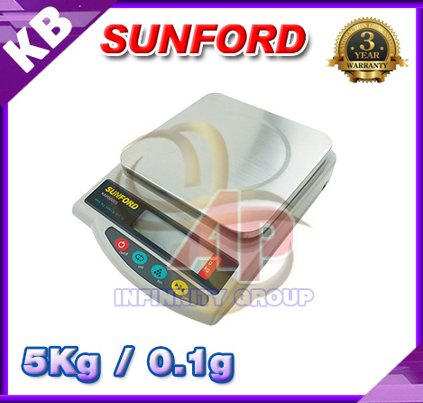 เครื่องชั่งตั้งโต๊ะ เครื่องชั่งดิจิตอล เครื่องชั่งน้ำหนัก เครื่องชั่งในครัวเรือน พิกัด 5kg ค่าะเอียด 0.1g ยี่ห้อ SUNFORD รุ่น KAH5000S พิกัด 5kg/0.1g