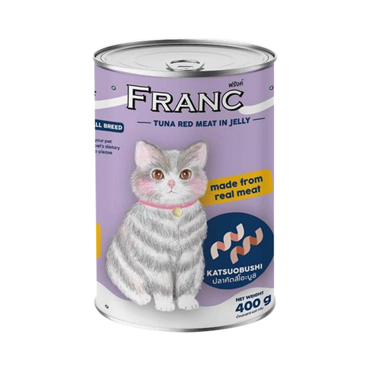 (6กระป๋องราคาพิเศษ) FRANC อาหารเปียกเเมว ทูน่าเนื้อเเดงในเยลลี่ ขนาด 400g