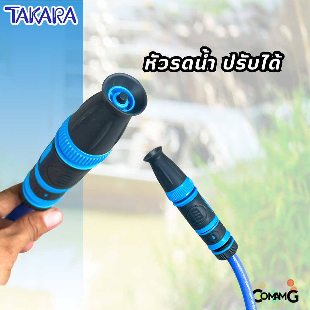 Takara โรลเก็บสายยาง พร้อมสายยางฉีดน้ำ รุ่นโรส รดน้ำต้นไม้ สายยางใยเชือก ขนาด4หุน 20เมตร