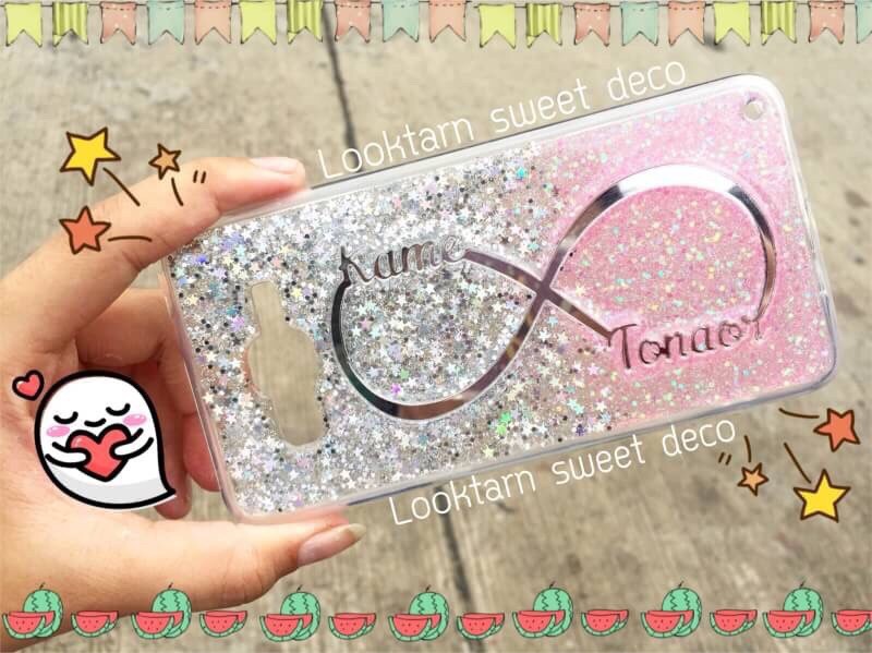 เคสกากเพชรสีเงิน ชมพู อักษรอินฟินิตี้สีกระจกเงิน