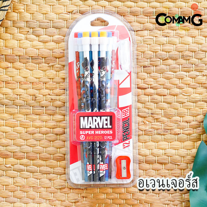 ชุดเครื่องเขียน ดินสอไม้ ดินสอหัวยางลบ ชุดเซ็ตดินสอ12แท่ง+กบเหลา ลายการ์ตูน ลิขสิทธิ์แท้