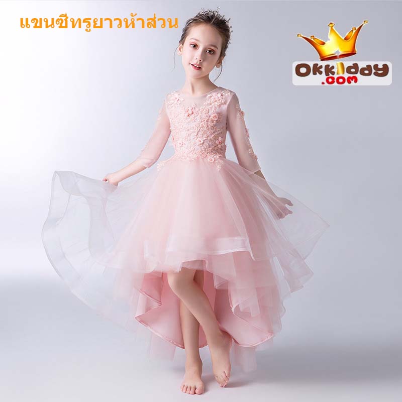 Gd3265- พร้อมส่งชุดเดรสออกงานเด็กสีชมพูโอโรส
