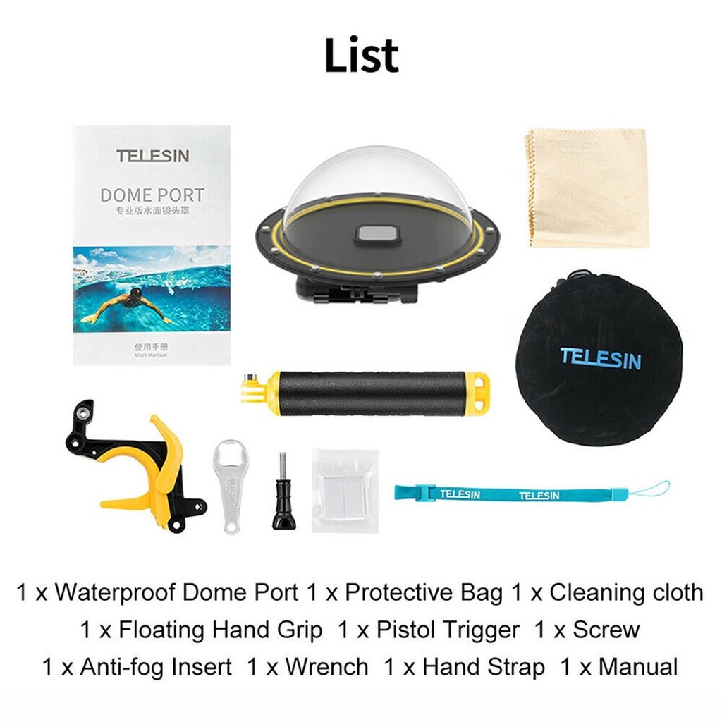 Telesin GoPro 11 / 10 / 9 Telesin Dome Port โดมถ่ายครึ่งบกครึ่งน้ำพร้อมที่กดชัตเตอร์