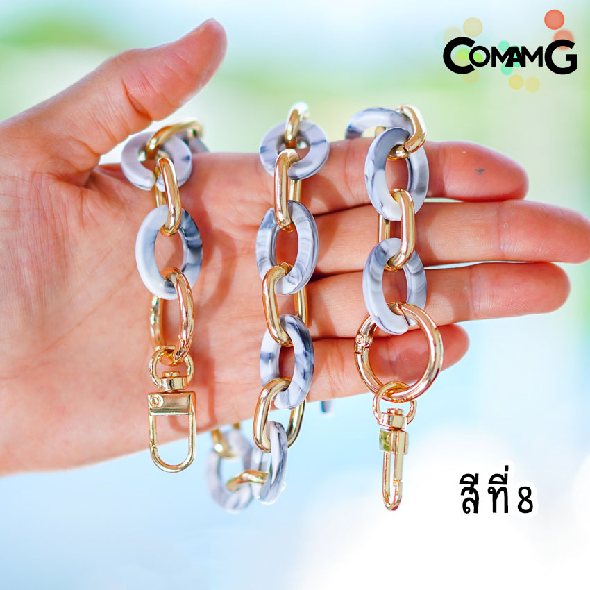 สายกระเป๋าอะคริลิค ลายหินอ่อน ทรงวงรี สายกระเป๋าสั้นสะพายไหล่ ยาว60ซม สินค้าพร้อมส่ง