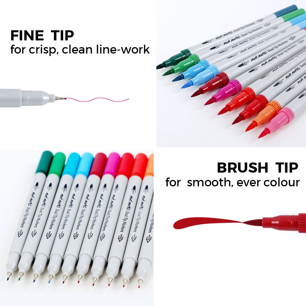 ปากกามาร์คเกอร์ ปากกาหัวพู่กัน Mont Marte 2หัวในด้าม Dual Tip Signature