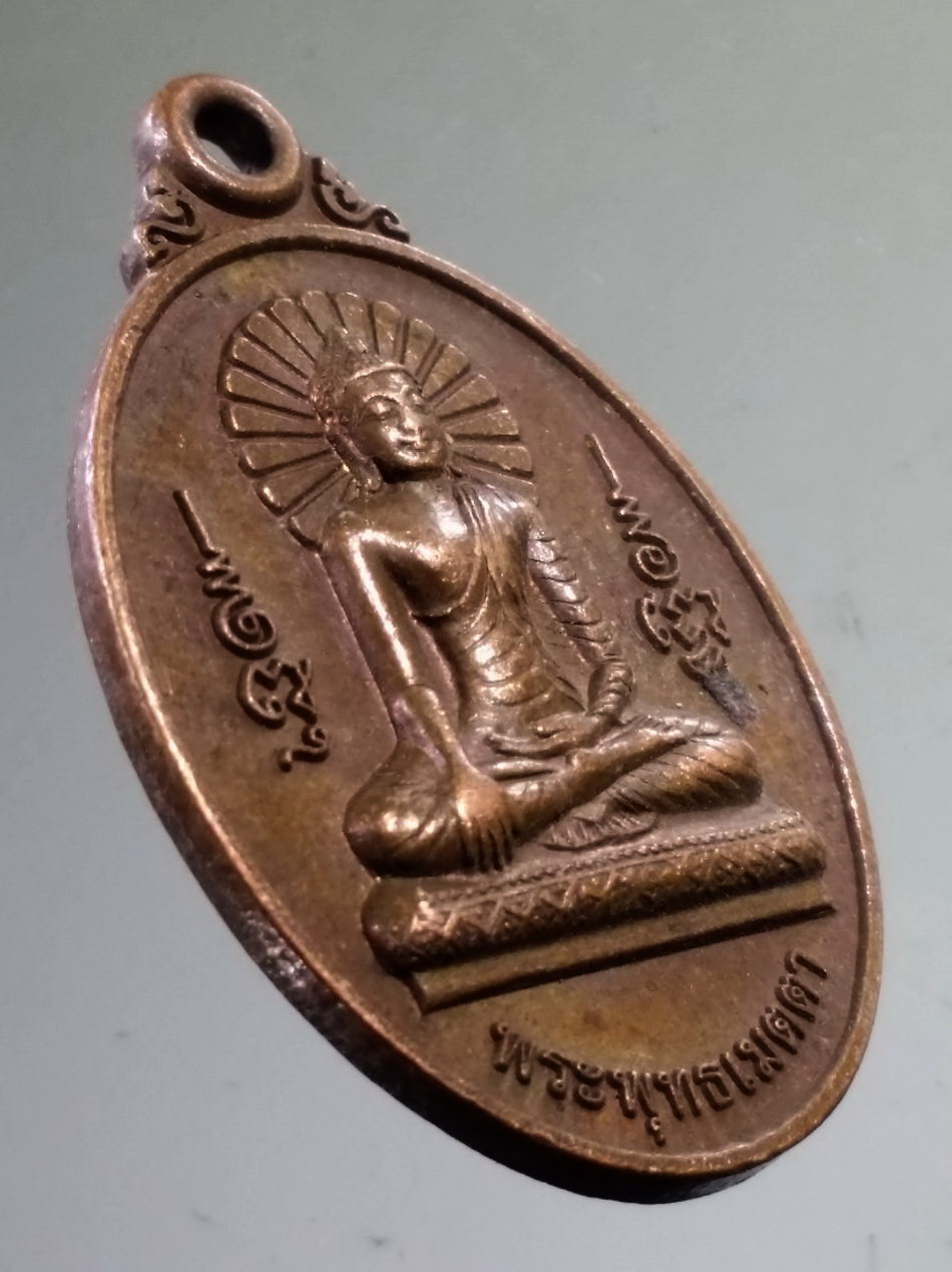 Antig Pim 487 เหรียญพระพุทธเมตตา หลังพระปิดตา ที่ระลึกสร้างพระทองคำน้อมถวาย ณ.ต้นศรีมหาโพธิ์ สร้างปี 2548