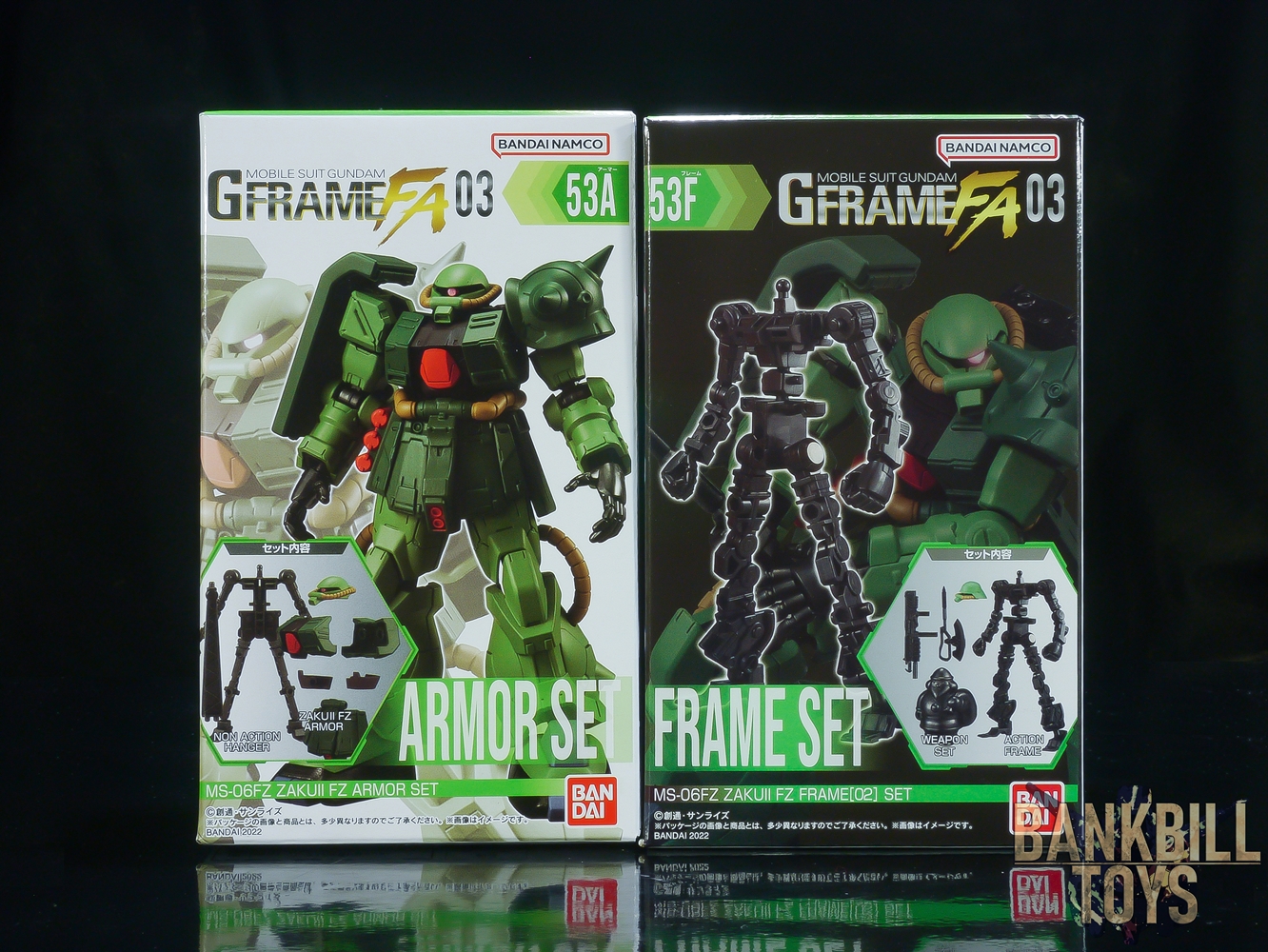 กันดั้ม Bandai Candy Toy Gundam G Frame FA 03 No.53A MS-06FZ Zaku II FZ Armor Set + No.53F Frame[02] Set (เซ็ตคู่ 2 กล่อง)
