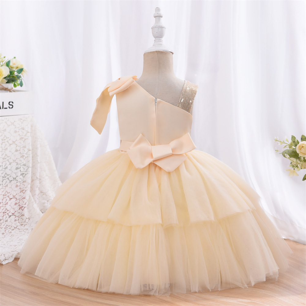 Gd3808- พร้อมส่งจากไทย ชุดราตรีเด็กสีครีม เด็กเล็ก-เด็กโต สวยเหมือนแบบ ชุดออกงานเด็กหญิง ทรงสั้นน่ารัก สวยสไตล์เก๋