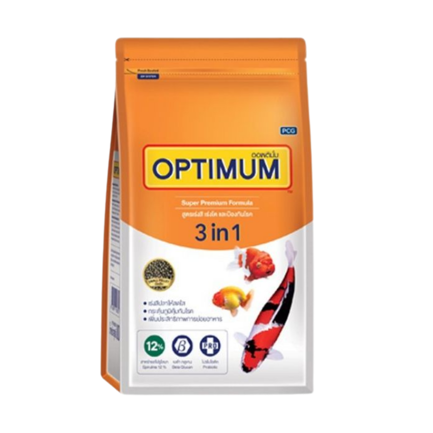 Optimum ออพติมั่ม อาหารปลาสวยงาม ออพติมั่ม 3อิน1 สาหร่าย 12%