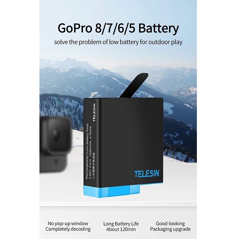 GoPro 8 / 7 / 6 / 5 Telesin Battery ฟรีกล่องแบต รับประกัน 1 ปี