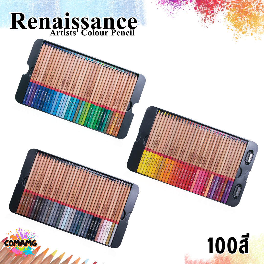 Renaissance ดินสอสี สีไม้เกรดอาร์ตติส กล่องเหล็ก แท่งยาว จำนวน 100 สี พร้อมส่ง