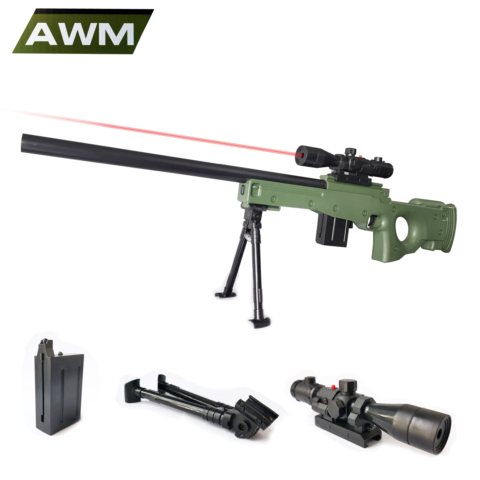 ปืนของเล่น ปืนอัดลม ปืนสไนเปอร์อัดลม ลำกล้องติดเลเซอร์ บอดี้พลาสติกแข็ง รุ่น MT.991 และ MT.991-1