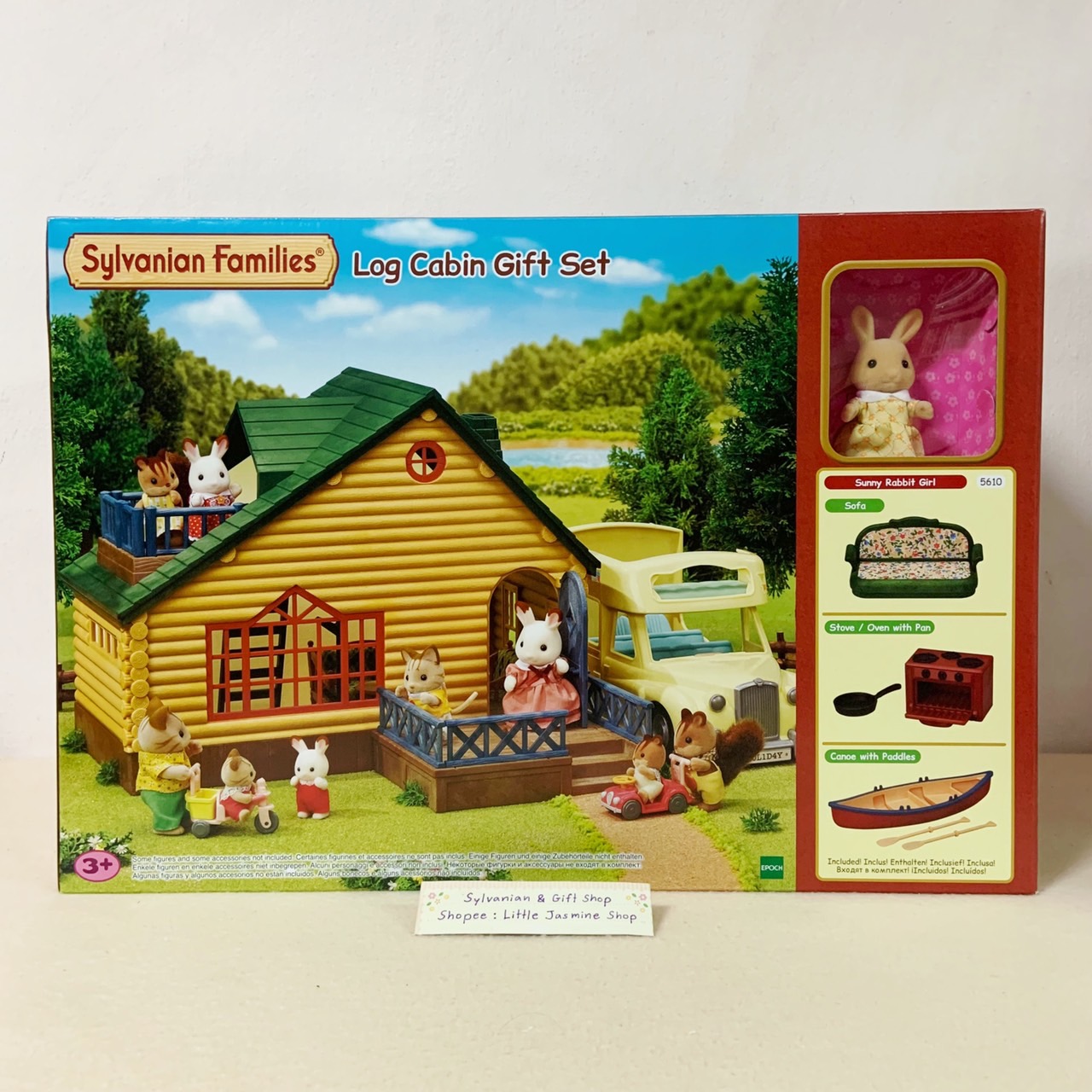 ⭐️ Limited 🏠 กิ๊ฟต์เซตบ้านพักตากอากาศหลังคาสีเขียว สไตล์กระท่อมไม้ซุง มาพร้อมตุ๊กตากระต่าย และเฟอร์นิเจอร์ตกแต่งบ้าน ซิลวาเนียน Log Cabin Gift Set (Green Roof) – Sunny Rabbit : Sylvanian Families