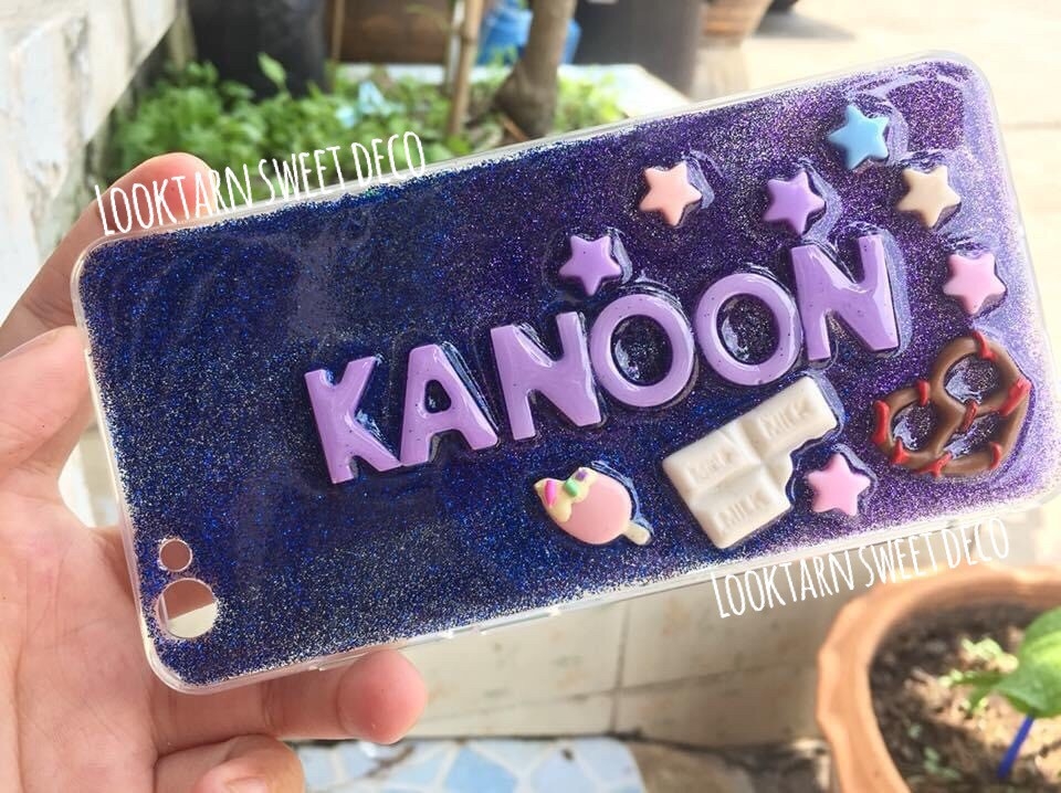 เคสกากเพชรสีน้ำเงิน ม่วง อักษรสีม่วง