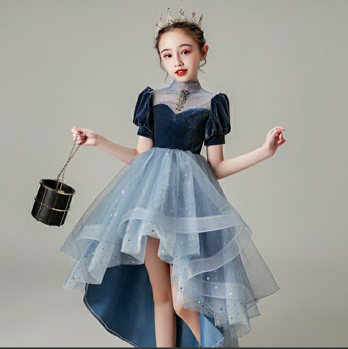Gd3748- พร้อมส่งจากไทย ชุดราตรีเด็กสีน้ำเงิน กระโปรงสีฟ้า แต่งเลื่อมสวยหรู สวยดุจเจ้าหญิงในเทพนิยาย ชุดออกงานเด็กหญิงทรงหน้าสั้น-หลังยาว(ต้องการทรงยาว ค้นหาด้วยรหัส Gd37481-2 นะคะ)