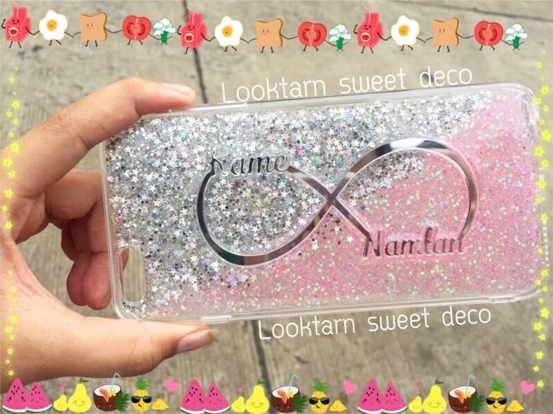 เคสกากเพชรสีเงิน ชมพู อักษรอินฟินิตี้กระจกเงิน